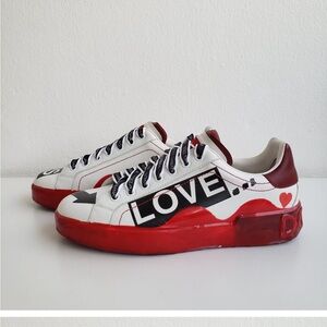 Love Print White and Red Sneakers, size 6 but fits like 7 US!